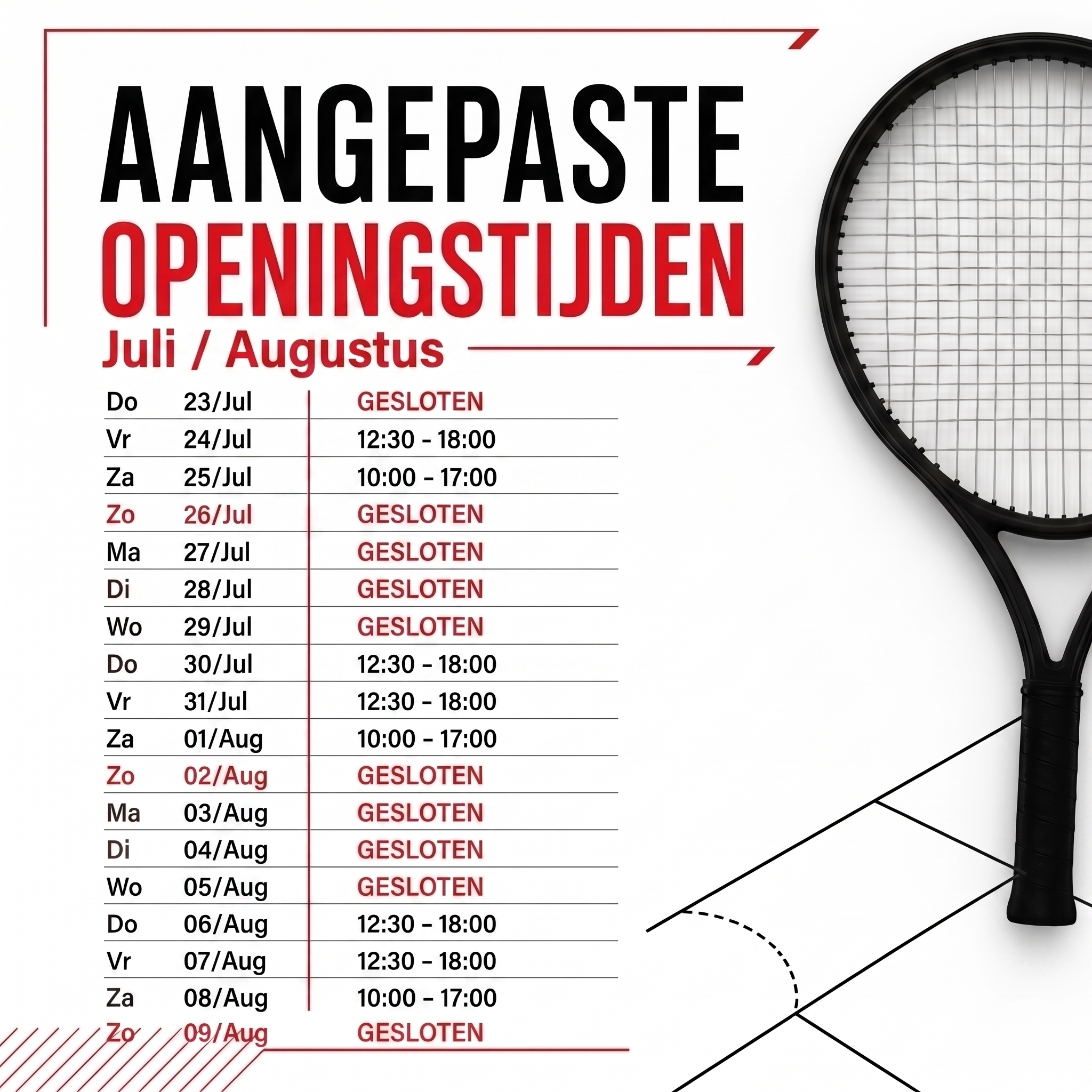 Aangepaste openingstijden Sported Mierlo